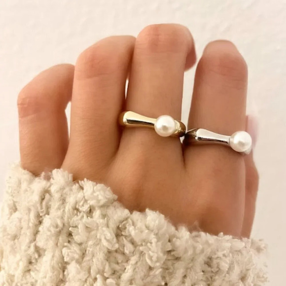 Jewelry - 925 Sterling Silver Bar Ring, Pearl Bar Ring, Minimalist Dainty Ring, Stack Ring
